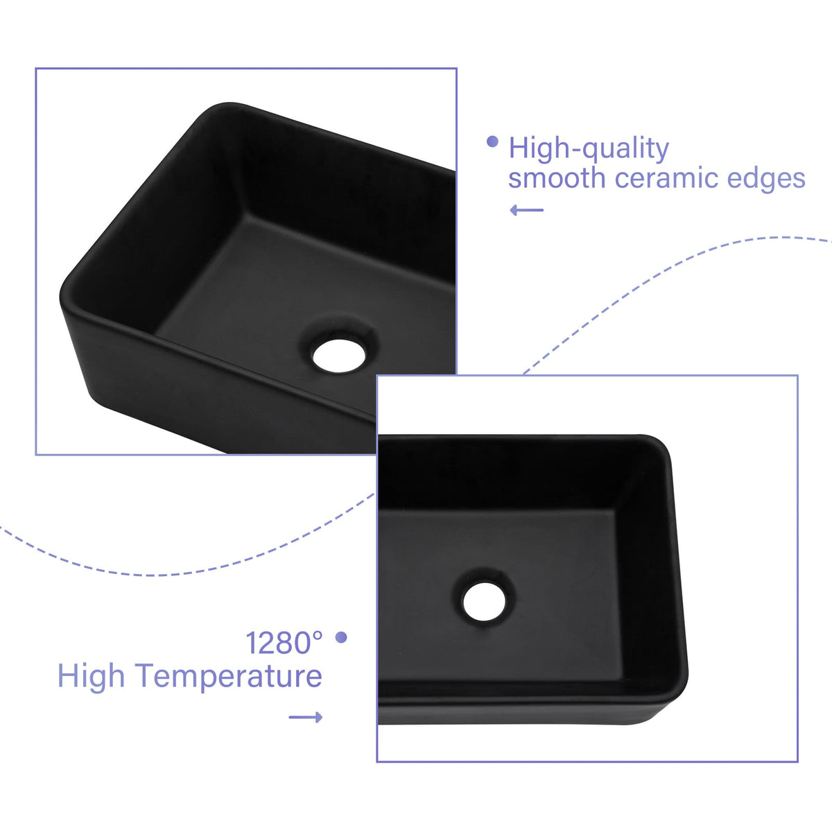 16x12 Matte Black Ceramic Bathroom Sink Vanity