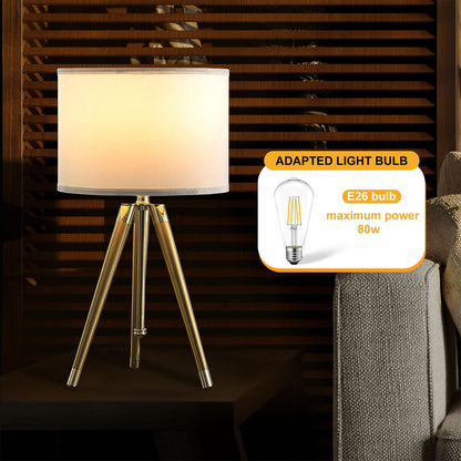 Gold & White Adjustable Tripod Table Lamp - 25.75" - 35.5"H Bedroom Lighting