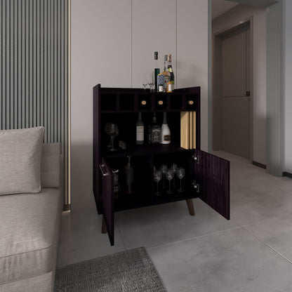 Black & Natural Oak Bar Cabinet - 2 Doors, 1 Shelf
