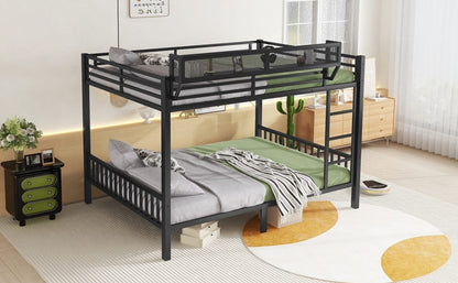 Queen Over Queen Metal Bunk Bed - Black Frame for Bedroom