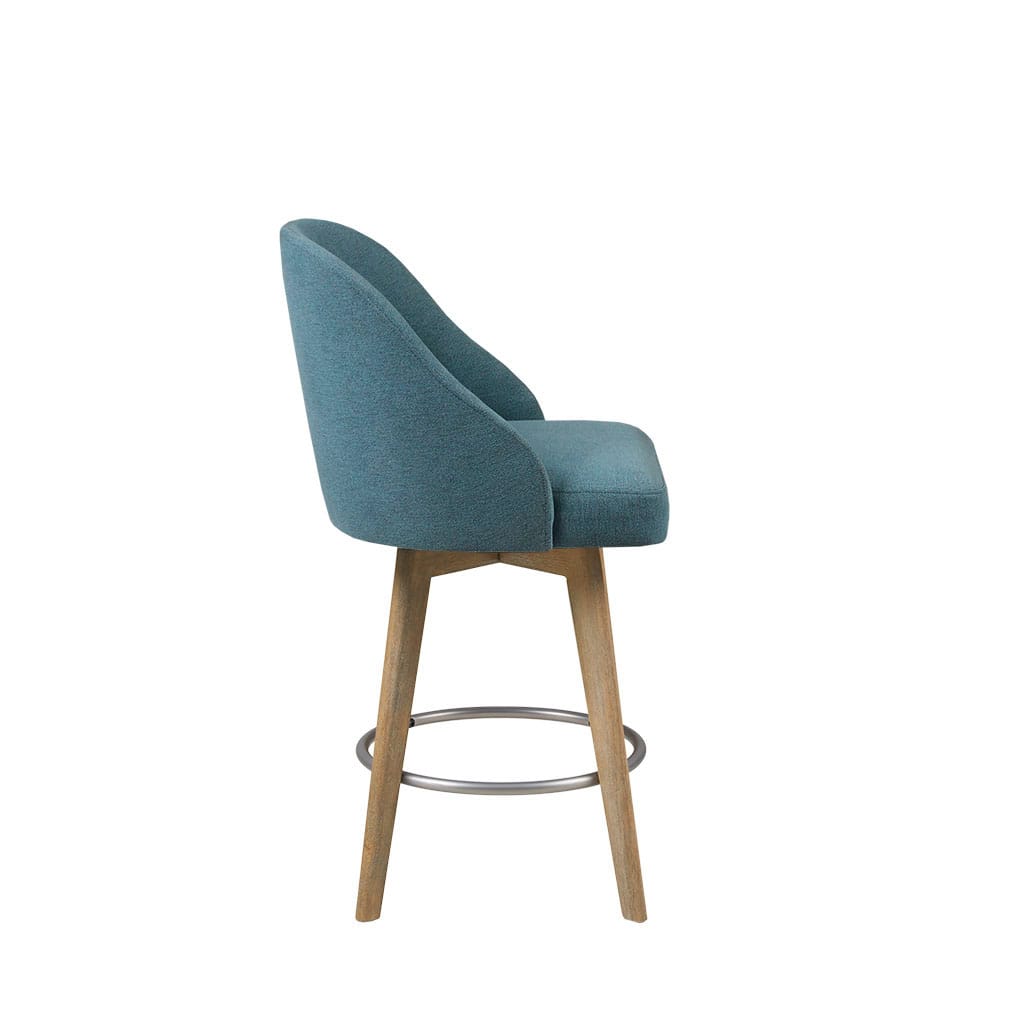 Blue Polyester Swivel Counter Stool for Dining Room Seating