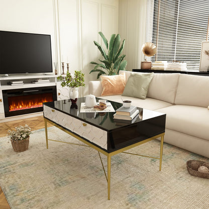 Modern Black & White Coffee Table with 2 Drawers - Storage Table