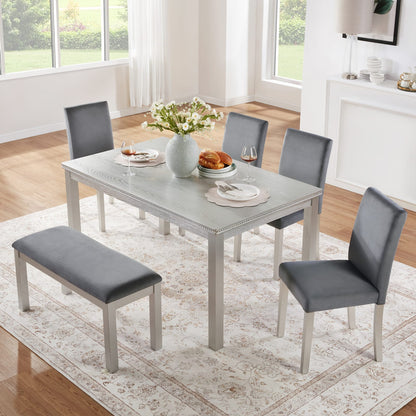 6-Piece Wooden Dining Table Set - Silver Grey, Seats 6