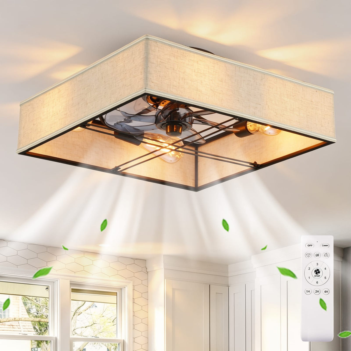 16.6 Inch Black Farmhouse Ceiling Fan with Lights