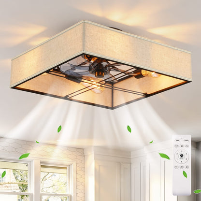 16.6 Inch Black Farmhouse Ceiling Fan with Lights
