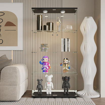 Tempered Glass Display Cabinet - 3-4 Shelf Black Storage Unit