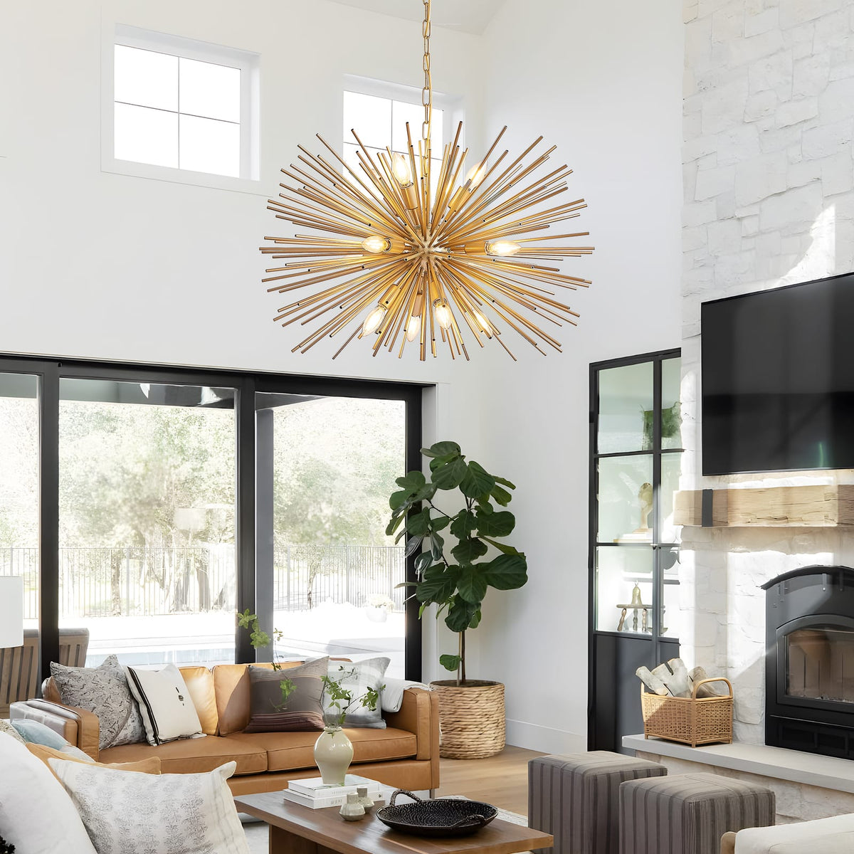 Gold Starburst Chandelier - 12 Lights Living Room Lighting