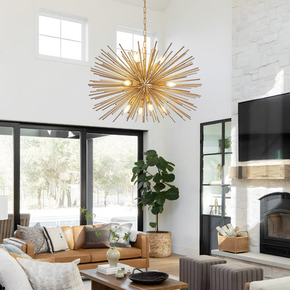Gold Starburst Chandelier - 12 Lights Living Room Lighting