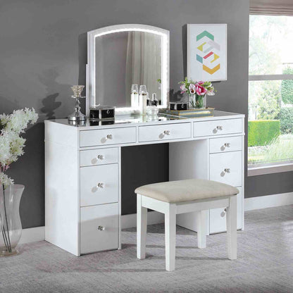 White Fabric Makeup Vanity with 5 Drawers & Stool