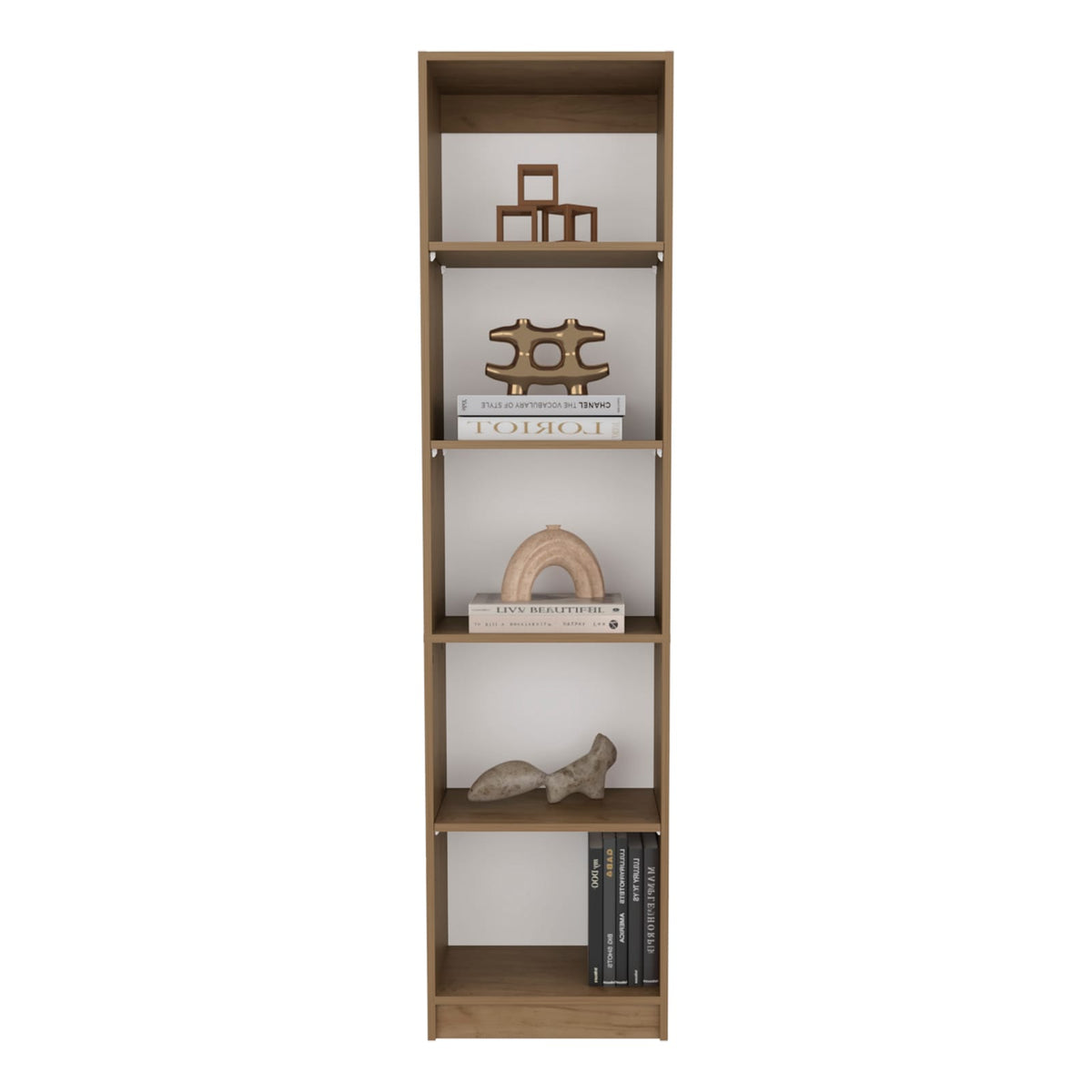 Home Slim Bookcase - 5 Tier Beige MDF Shelves