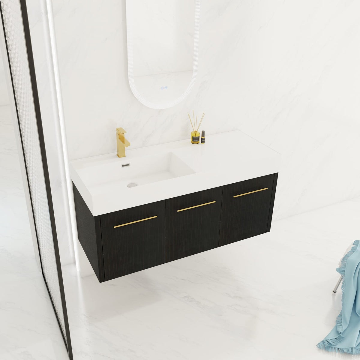 47 Inch Black Chestnut Bathroom Vanity - Storage Sink