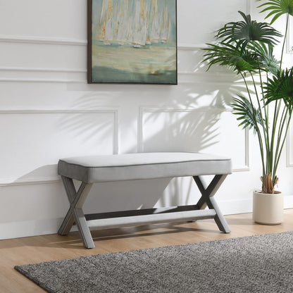 Light Grey Wood Ottoman Bench - Modern Living Room Accent
