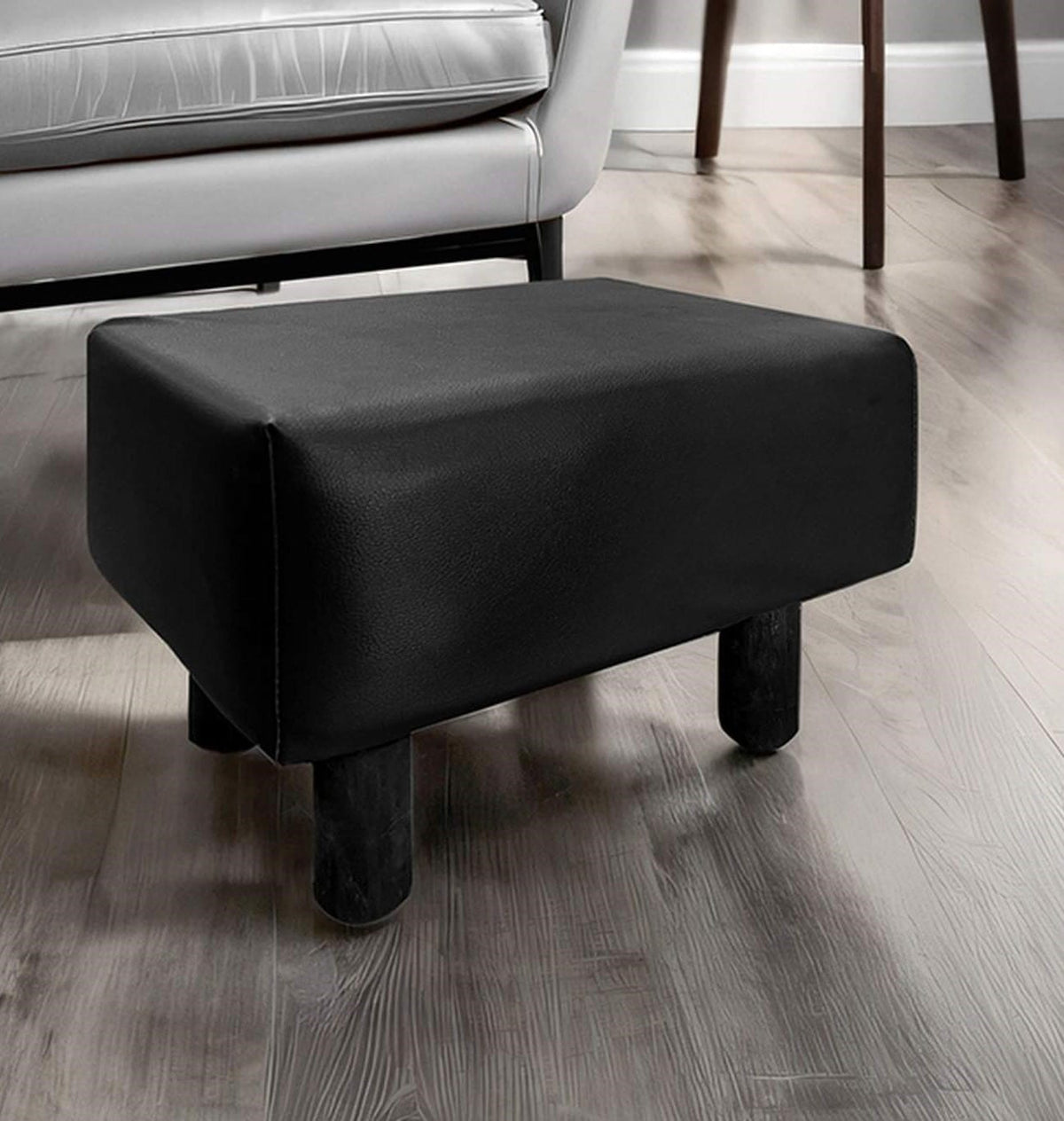 Contemporary Black Leather Footstool Set Of 2pc