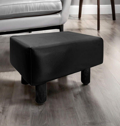 Contemporary Black Leather Footstool Set Of 2pc