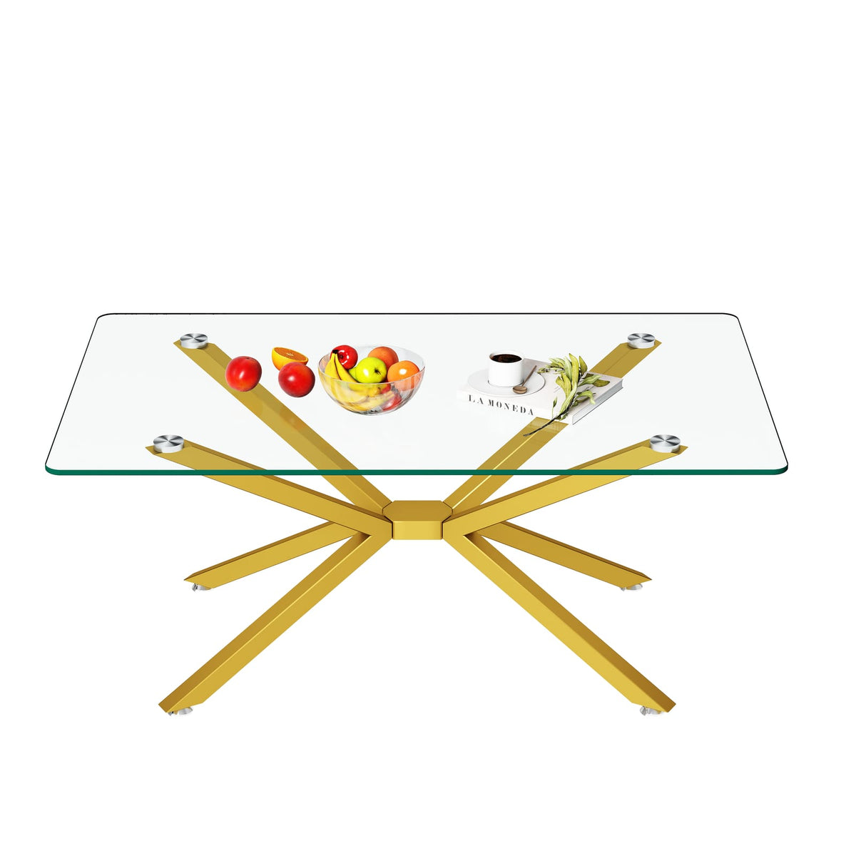 Modern Tempered Glass Coffee Table with Metal Legs for Living Room