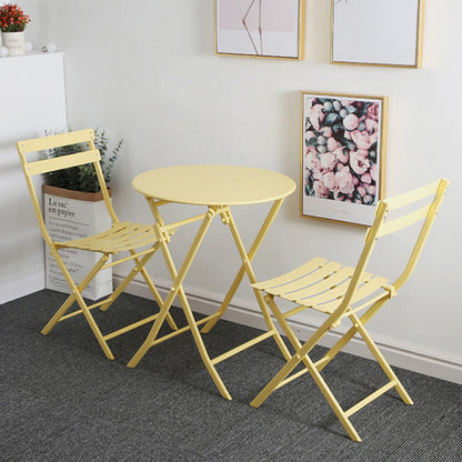 Yellow Metal Folding Bistro Set - 3 Piece Patio Table and Chairs for Outdoor