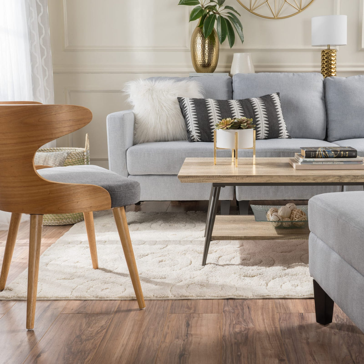 Grey MDF Mid-Century Coffee Table with Hidden Storage for Living Room