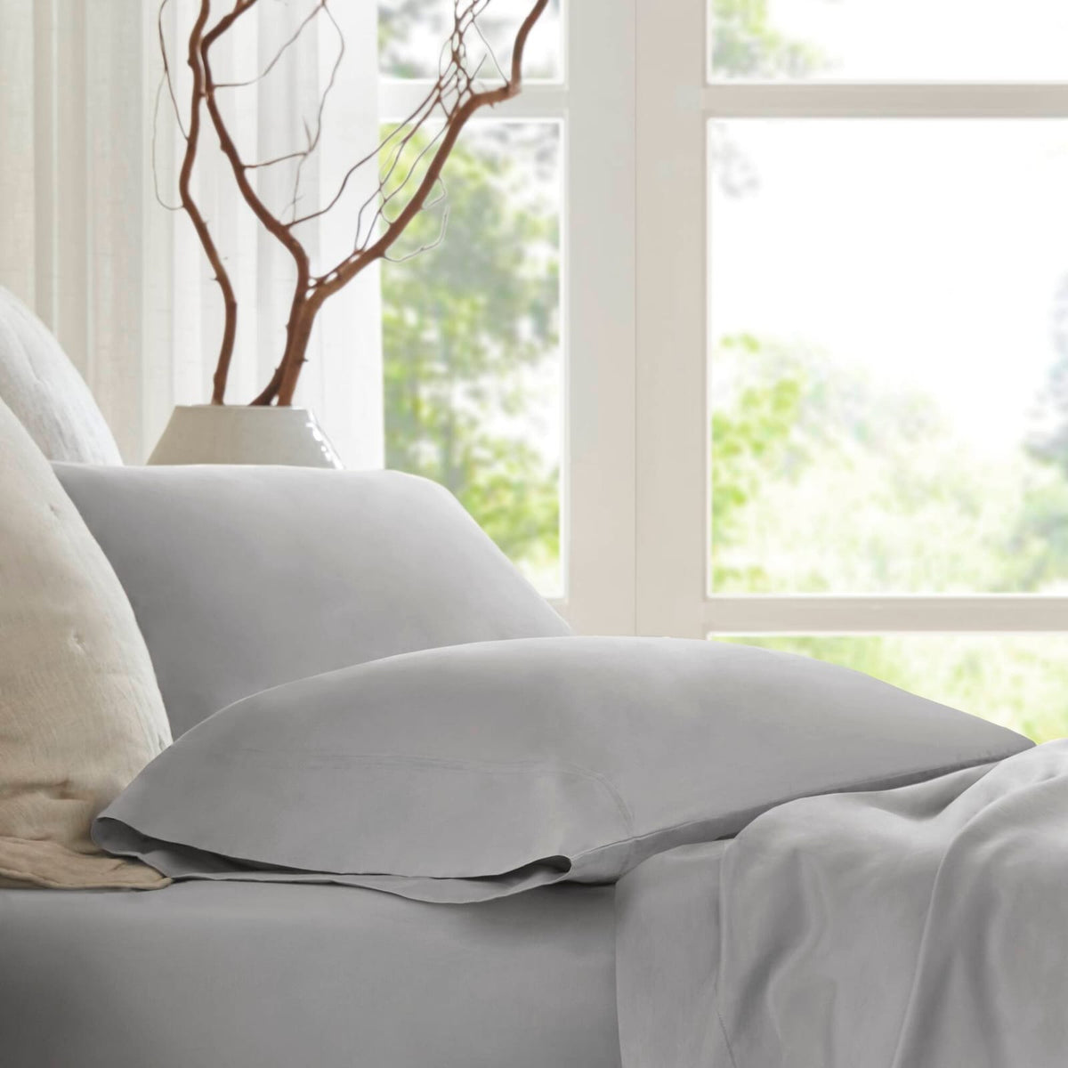 2-Piece King Sham Sateen Pillowcase Set, Grey - Luxurious Comfort & Easy Care