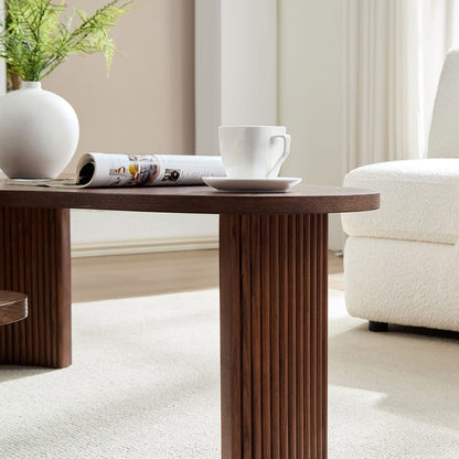 2-Piece Modern Irregular Coffee Table Set - Walnut MDF