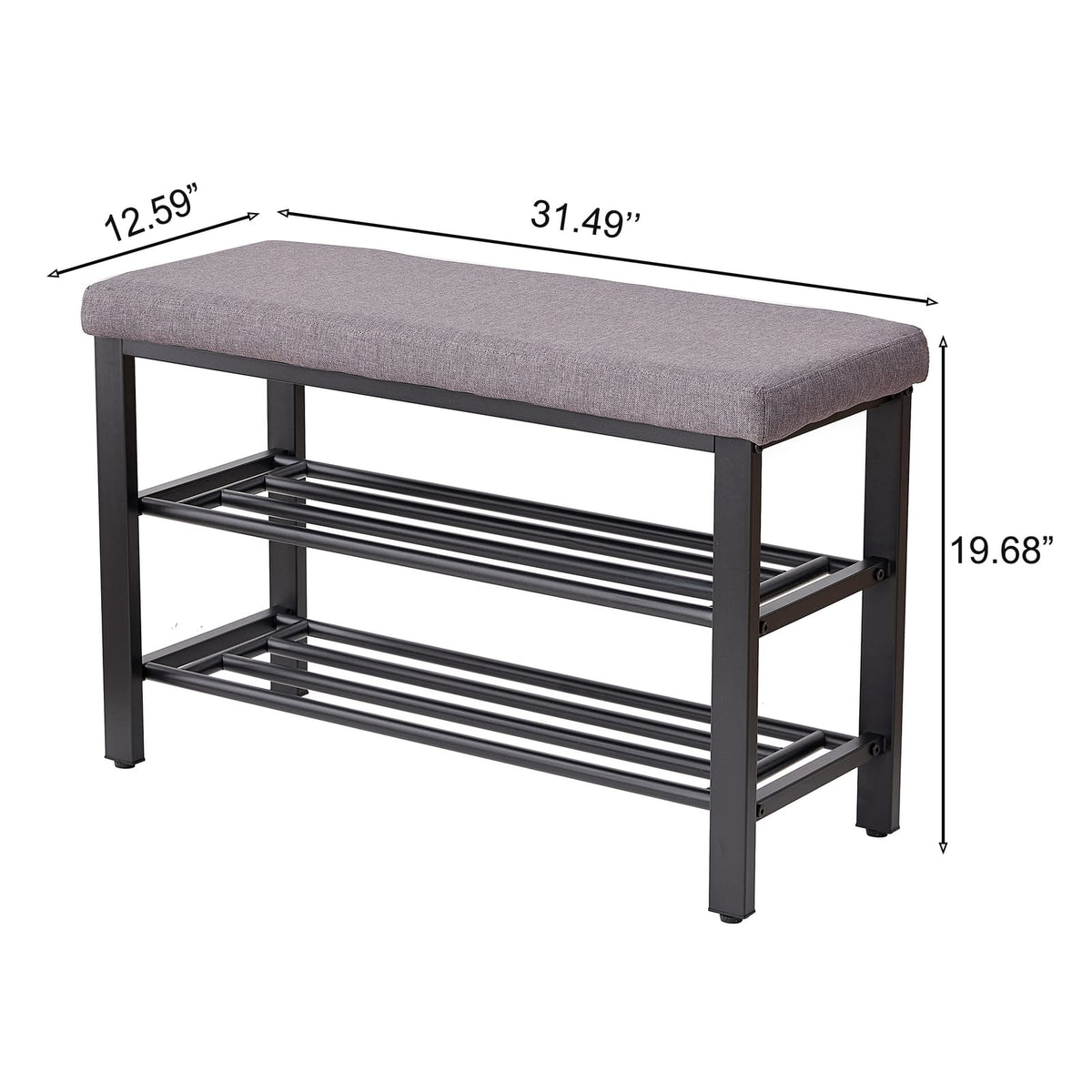 Grey Fabric Metal Shoe Storage Bench - Entryway Seat for Living Room