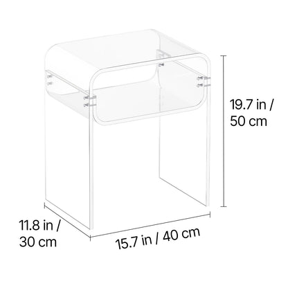 Acrylic Side Table - 2 Tier Clear Bedside Storage Shelf