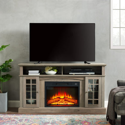 Grey Wash TV Stand with Fireplace - 65" TV Storage for Living Room