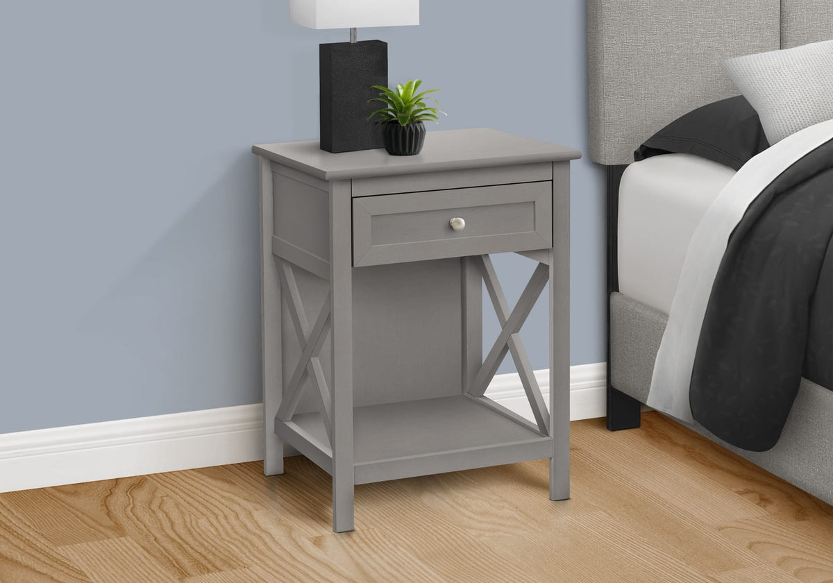 Grey MDF Accent Table - 2 Tier Storage Nightstand for Living Room