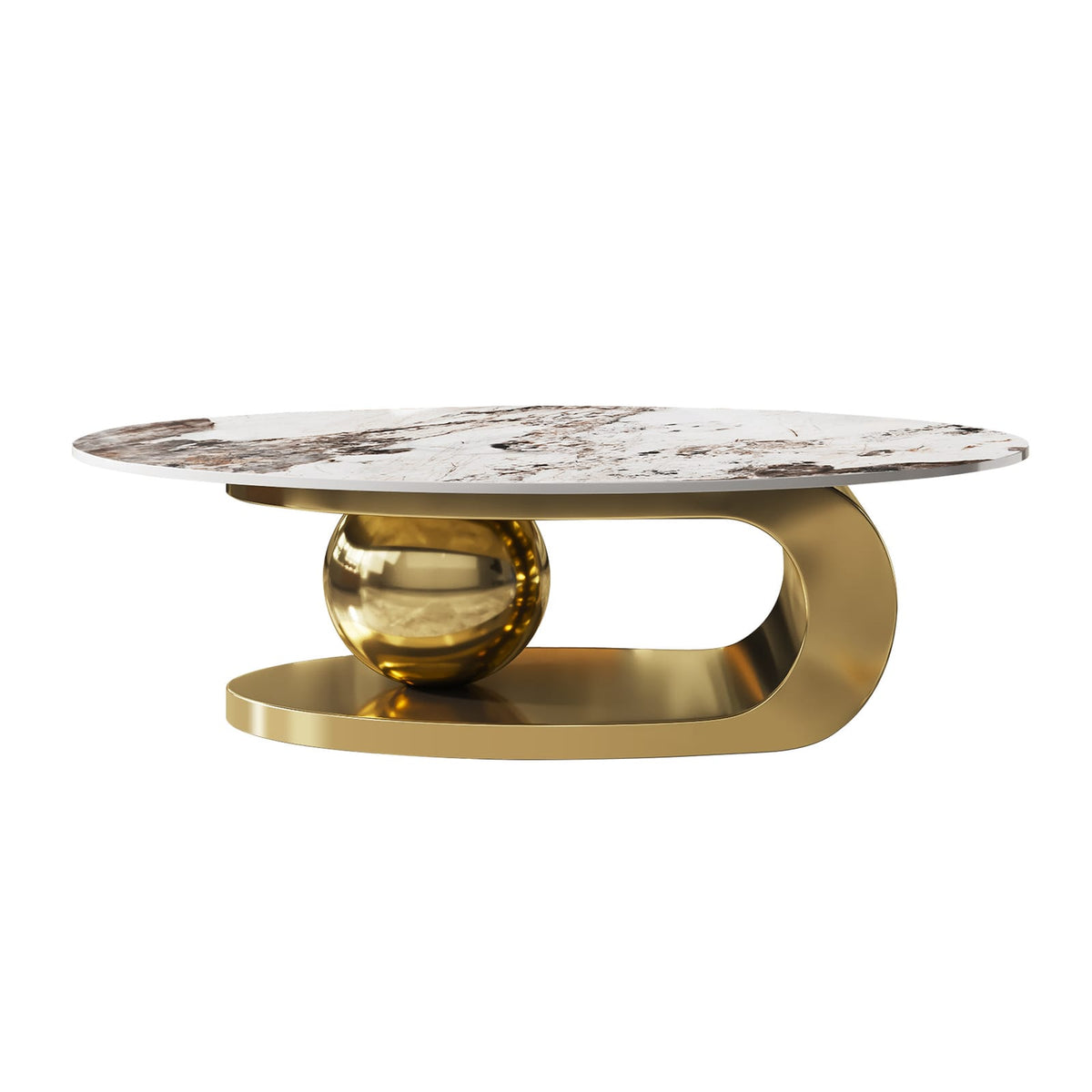 Gold Oval Faux Marble Coffee Table - Modern Living Room Style