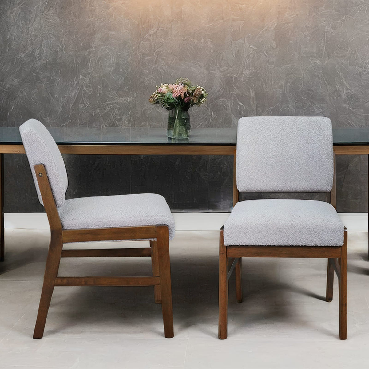 Light Grey Boucle Dining Chairs - Set of 2