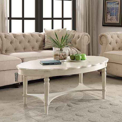 Antique White Oval Coffee Table - Storage Shelf