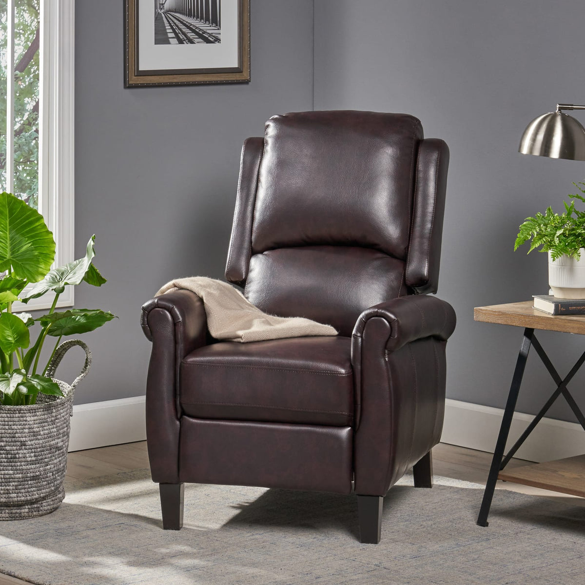 Burgundy PU Recliner Chair - Comfortable & Stylish for Living Room