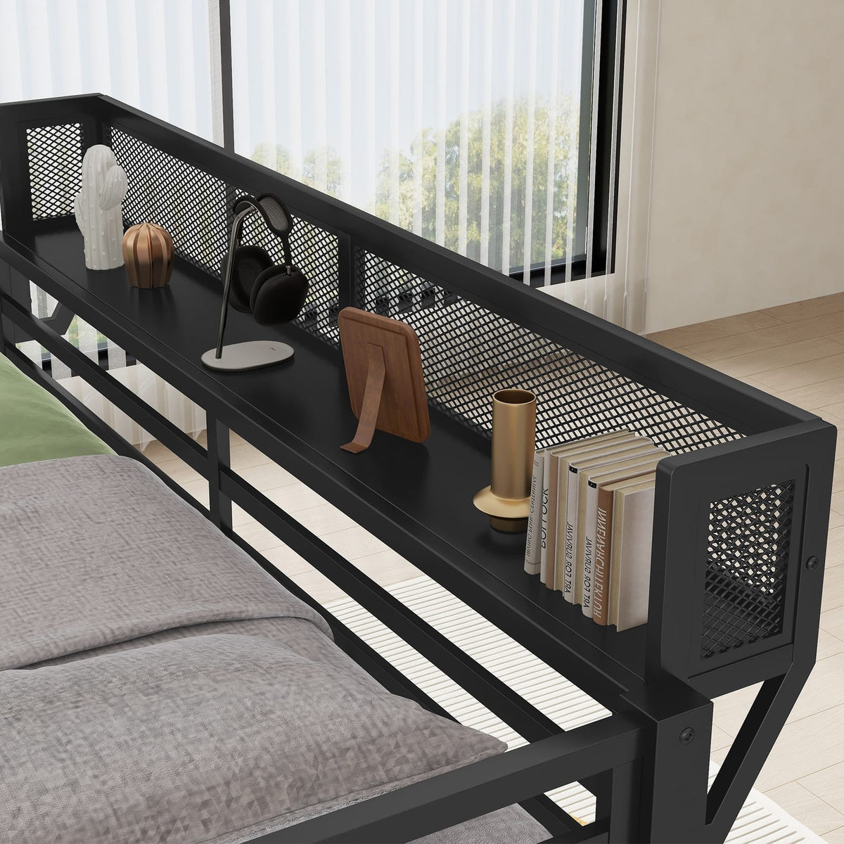Queen Over Queen Metal Bunk Bed - Black Frame for Bedroom