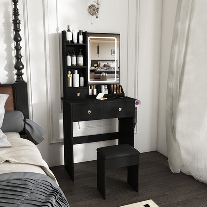 Black 3 Drawer Makeup Vanity with Chair - Bedroom Storage