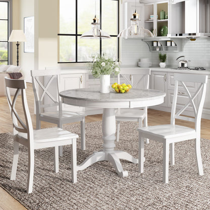 5-Piece Solid Wood Dining Table Set - White