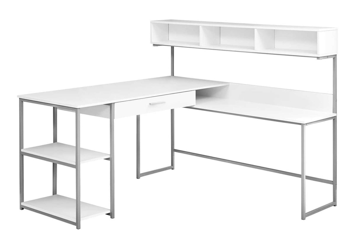 L-Shaped Corner Computer Desk with Storage - White MDF