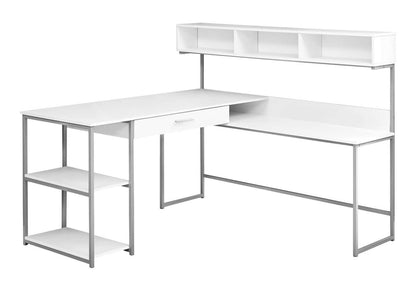 L-Shaped Corner Computer Desk with Storage - White MDF
