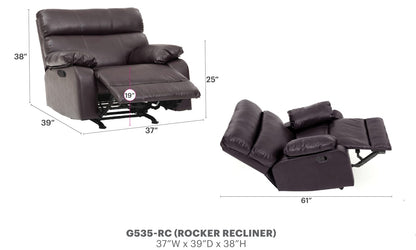 Dark Brown PU Recliner - 37" Wide Rocker for Living Room