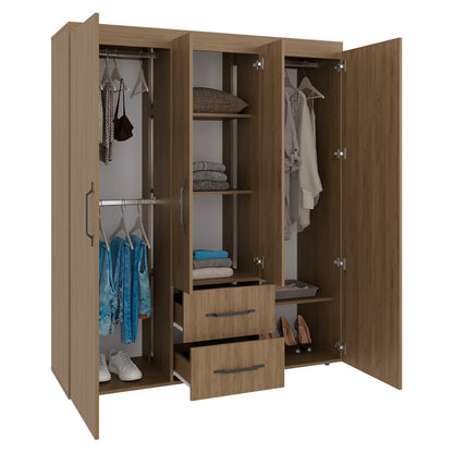 Light Natural 4-Door Dresser with Hanging Rods