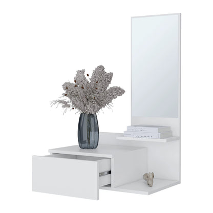 White Floating Vanity with Mirror - Small Bathroom Storage