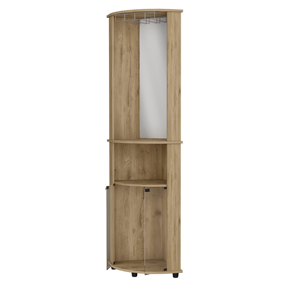 Oregon Corner Bar Cabinet - 3-Tier Shelf with Glass Rack