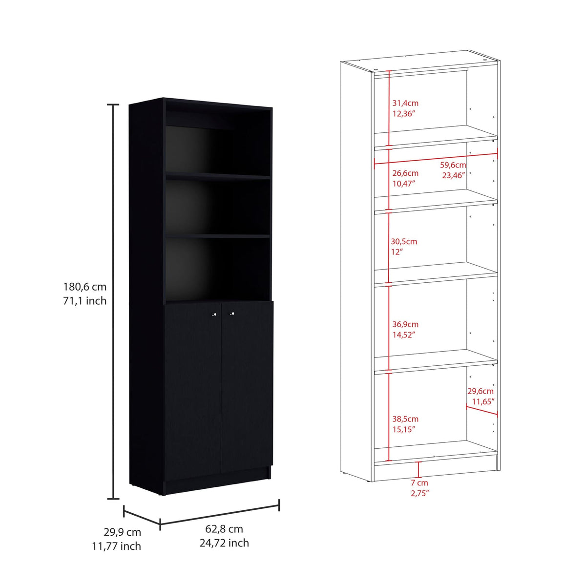 Wenge 3-Piece Bookcase Set - 8 Shelves, Storage for Living Room