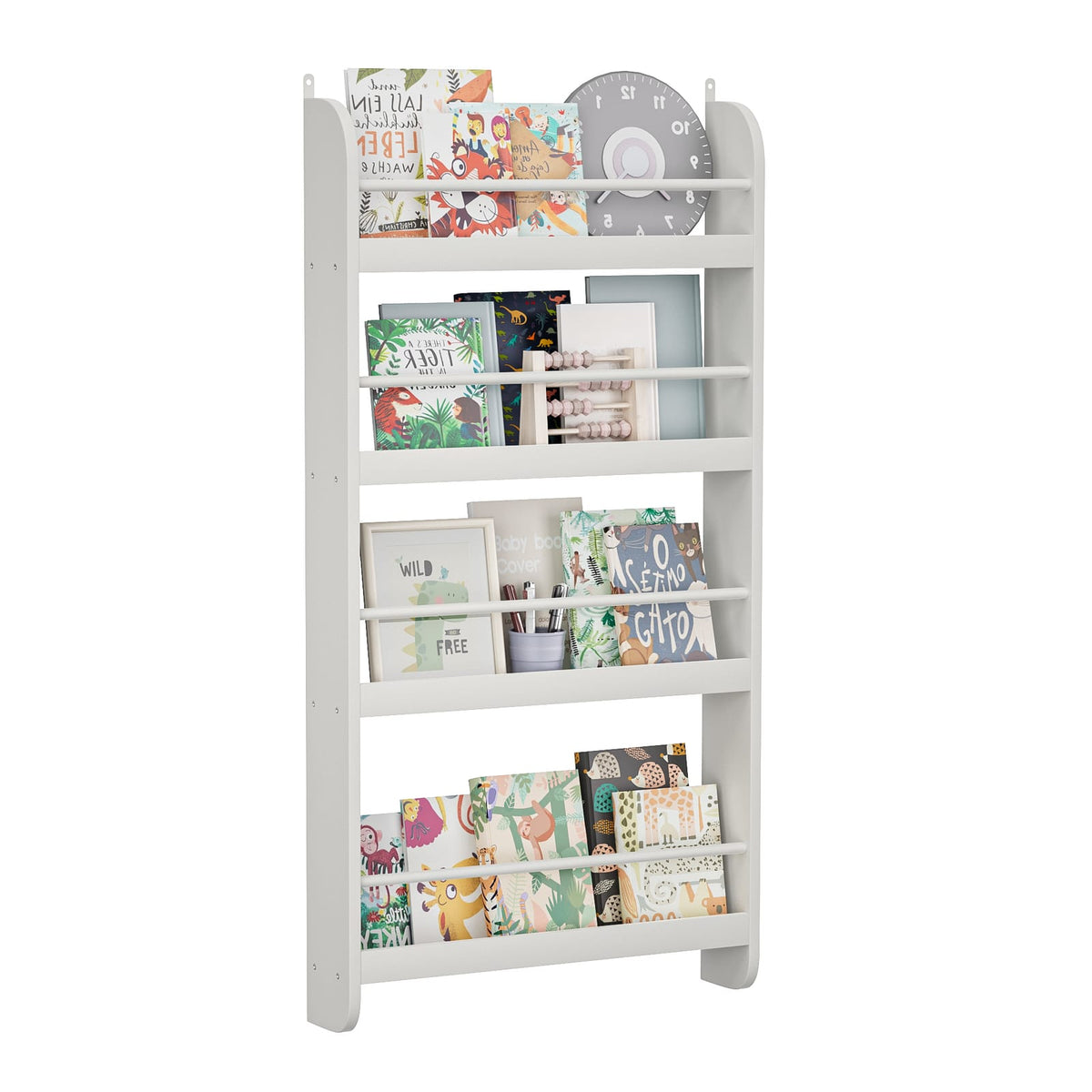 White MDF Kids Bookshelf Display for Nursery or Playroom Storage for Living Room