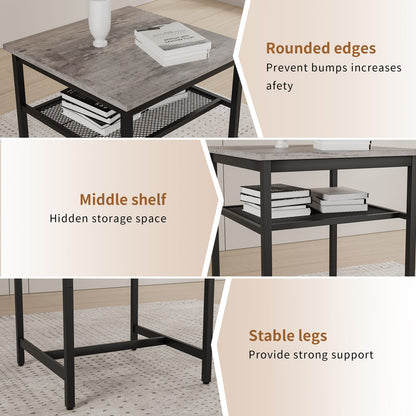 2-Person Grey Dining Table Set with Stools for Dining Room
