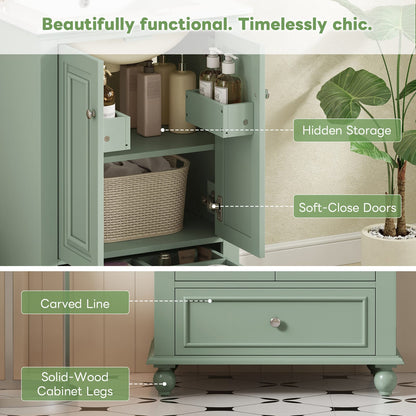 Green Bathroom Vanity with Ceramic Sink Storage