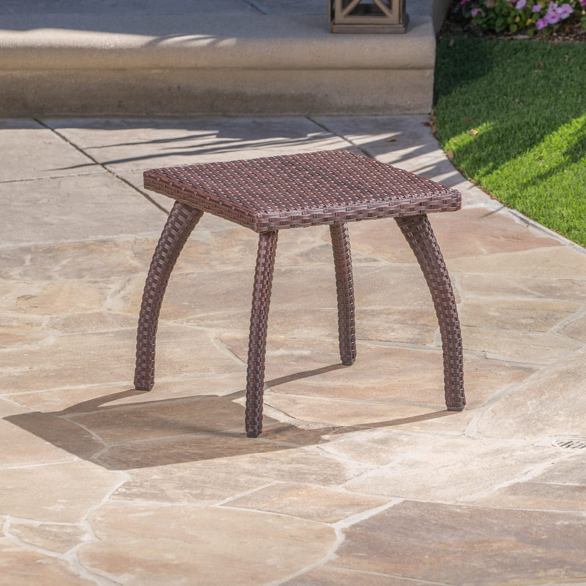 Brown Rattan Side Table for Patio Outdoor