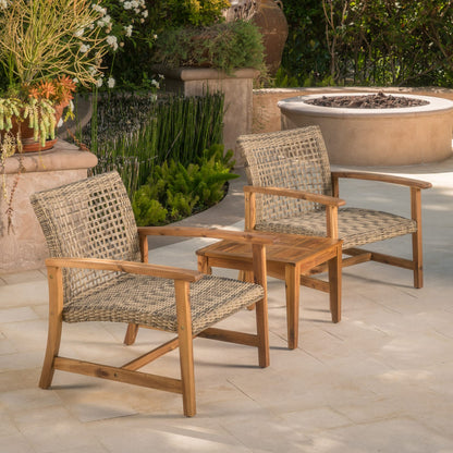 Acacia Wood Wicker Club Chairs - 2-Piece Patio Set Natural+Grey