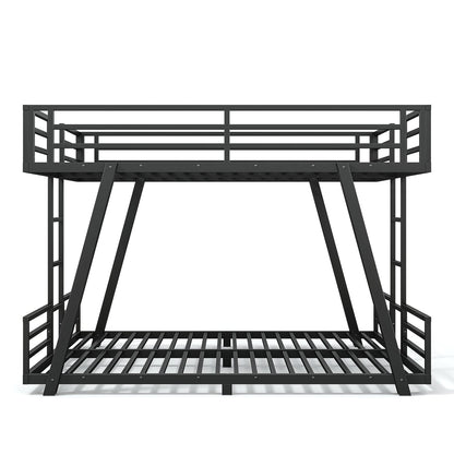Queen Over Queen Bunk Bed - Black Metal Frame for Bedroom
