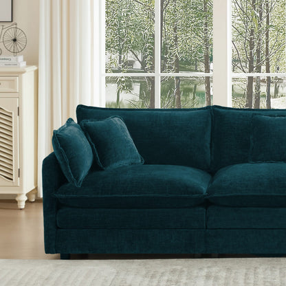 Upholstered Blue Chenille Sectional Sofa - 4 Piece with Ottomans