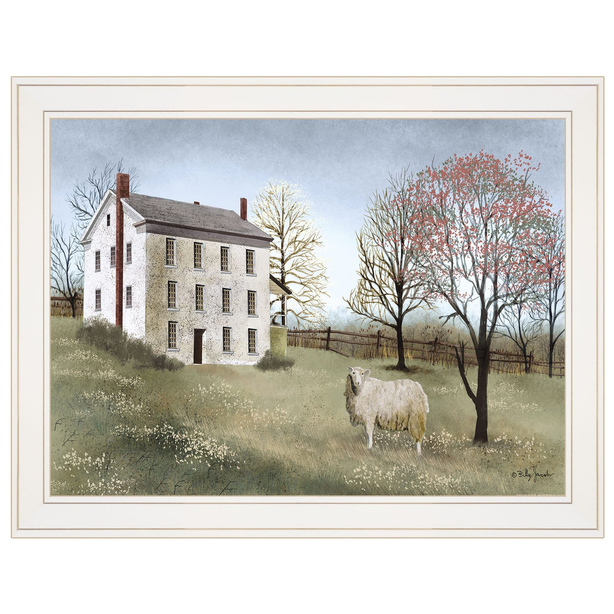White Farmhouse Framed Print - Small Bedroom Decor