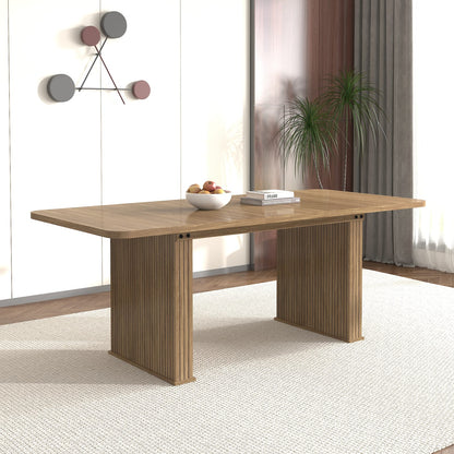 Extendable Dining Table for 6-10 Seats, Modern Beige Brown Wood